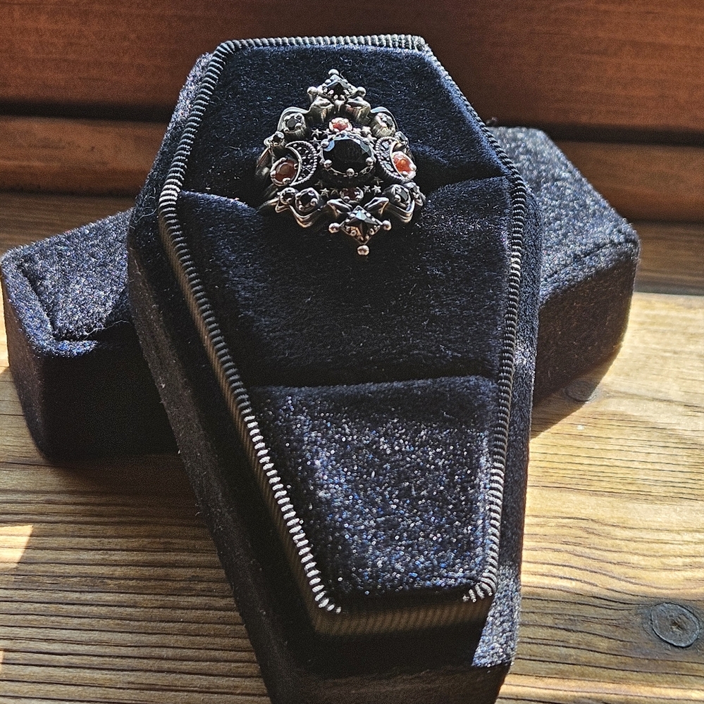 Silver Black Stone Celestial Ring Set - Women's Fashion - Picture 12 of 16
